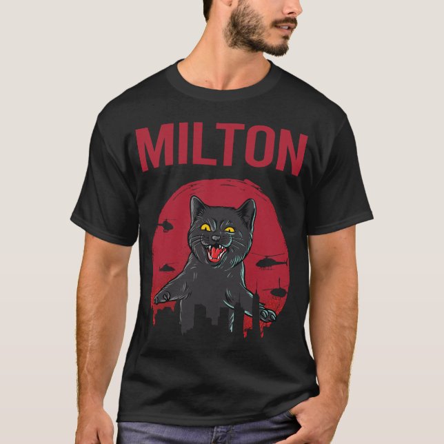 Funny Black Cat Milton T-Shirt (Front)
