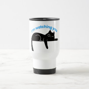 Funny Black Cat  Minimal Illustration Travel Mug