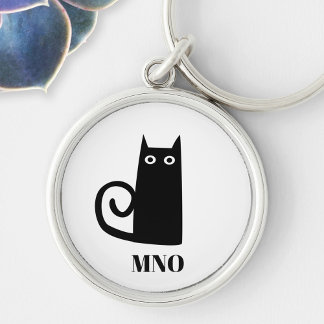 Funny Black Cat Monogram Key Ring
