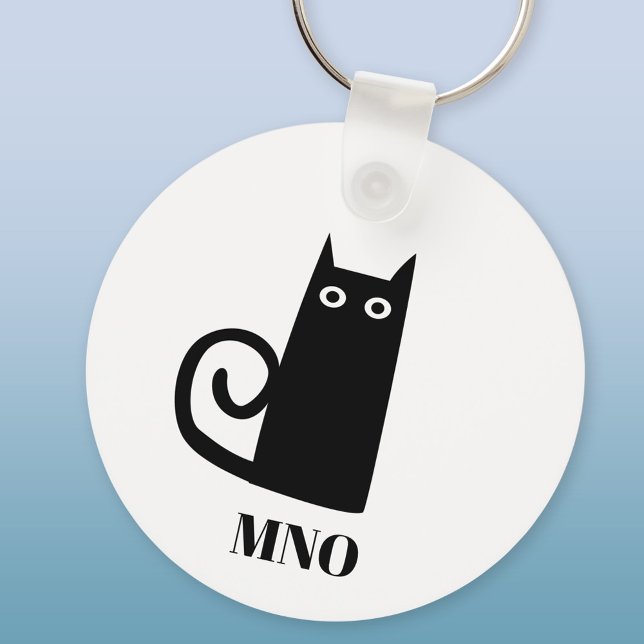 Funny Black Cat Monogram Key Ring (Monogram initials personalized fun black cat aluminium keyring keychain)