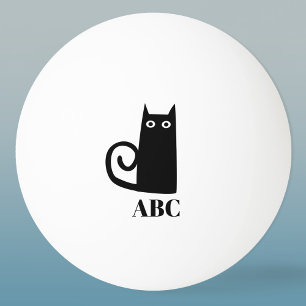 Funny Black Cat Monogram Ping Pong Ball