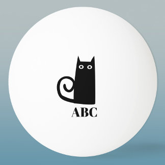Funny Black Cat Monogram Ping Pong Ball