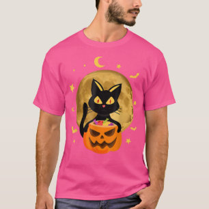 Funny Black Cat Moon Halloween Pumpkin Candy Cat L T-Shirt