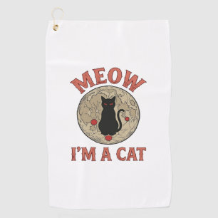 Funny Black Cat Moon Vintage Halloween Design_1 Golf Towel