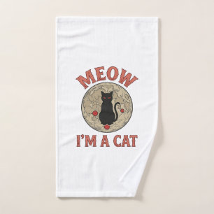 Funny Black Cat Moon Vintage Halloween Design_1 Hand Towel