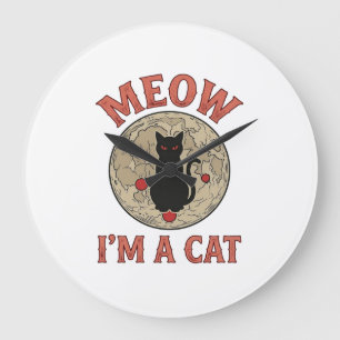Funny Black Cat Moon Vintage Halloween Design_1 Large Clock