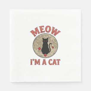 Funny Black Cat Moon Vintage Halloween Design_1 Napkin