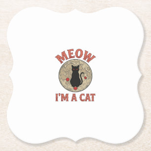 Funny Black Cat Moon Vintage Halloween Design_1 Paper Coaster