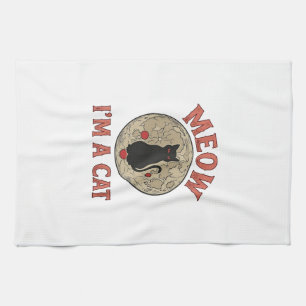 Funny Black Cat Moon Vintage Halloween Design_1 Tea Towel
