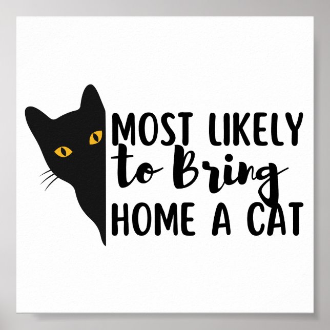 Funny Black Cat Most Likely To Bring Home A Cat Poster (Front)