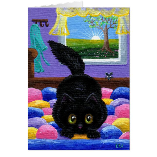 Funny Black Cat Mouse Bed Creationarts (Front)