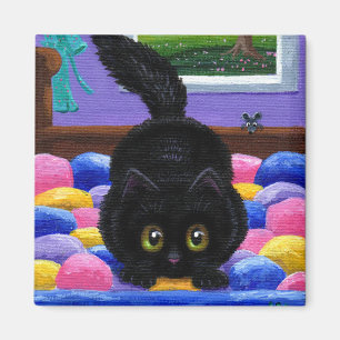 Funny Black Cat Mouse Quilt Magnet