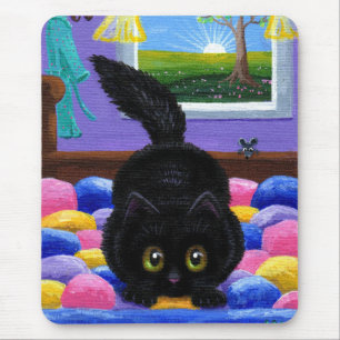 Funny Black Cat Mouse Quilt Mat