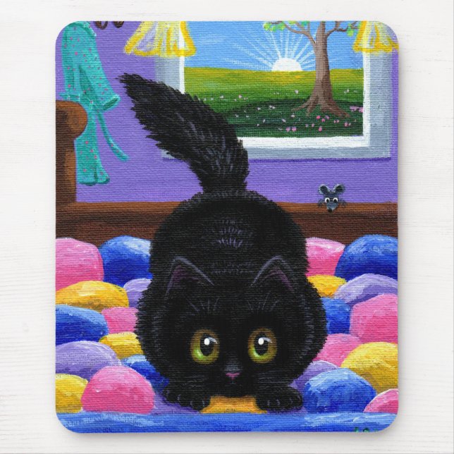 Funny Black Cat Mouse Quilt Mat (Front)