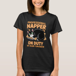 Funny Black Cat Nap Humour Lazy Sleep Procrastinat T-Shirt
