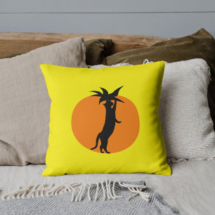 Funny Black Cat Orange Tomato Bright Yellow Custom Cushion