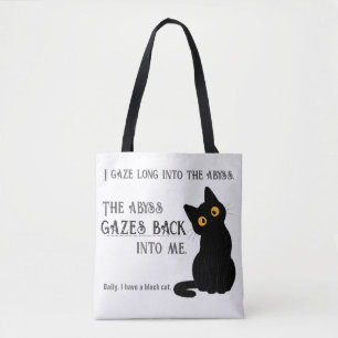 Funny Black Cat Parent Nietzsche Quote Tote Bag 