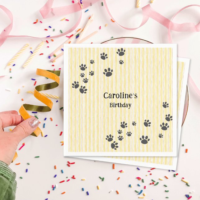 Funny Black Cat Paws Animal Lover Birthday Napkin (Funny Black Cat Paws Animal Lover Birthday Napkins)