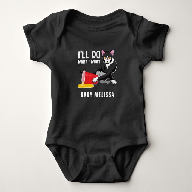 Funny Black Cat Personalised Baby Bodysuit (Front)