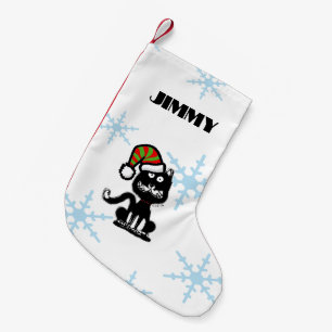 Funny Black Cat Personalised Holiday Small Christmas Stocking