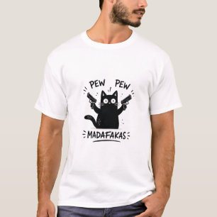 Funny Black Cat Pew Pew Design T-Shirt