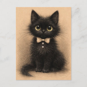Funny black cat. Postcard