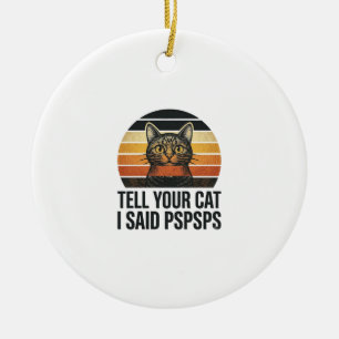 Funny Black Cat Pspsps Vintage Sunset Design_1 Ceramic Tree Decoration