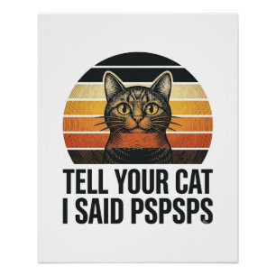 Funny Black Cat Pspsps Vintage Sunset Design_1 Poster