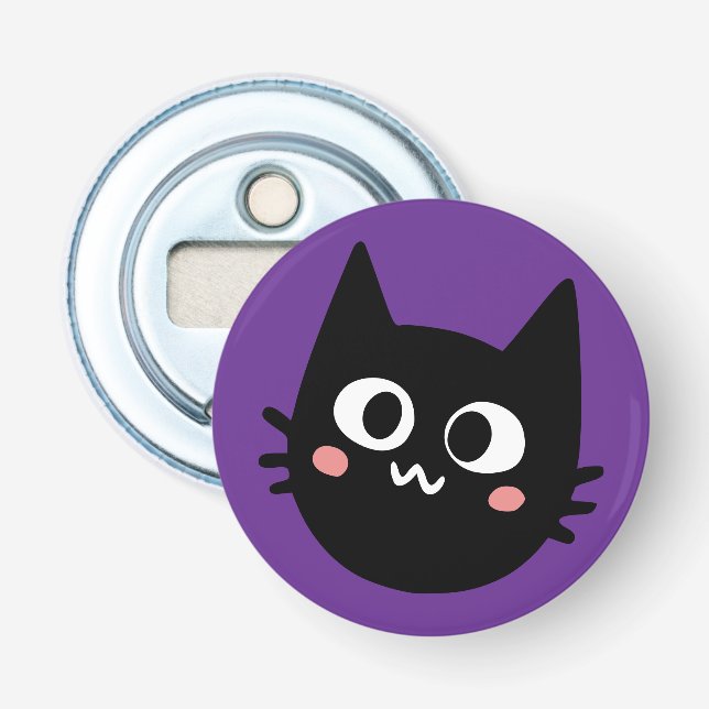 Funny Black Cat Purple Bottle Opener (Front)