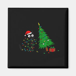 Funny Black Cat Pushing 67 Christmas Tree Over Cat Magnet