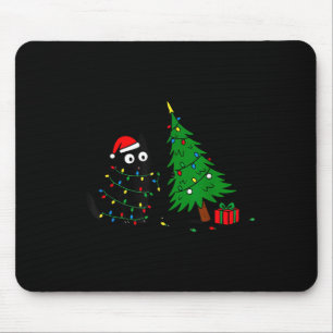 Funny Black Cat Pushing 67 Christmas Tree Over Cat Mouse Mat