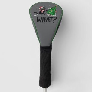 Funny Black Cat Pushing Christmas Tree Cat What? Golf Head Cover