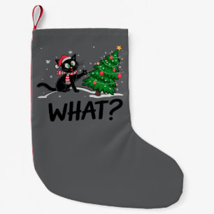 Funny Black Cat Pushing Christmas Tree Cat What? Small Christmas Stocking