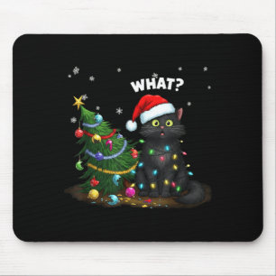 Funny Black Cat Pushing Christmas Tree  Mouse Mat