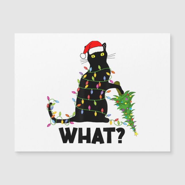 Funny Black Cat Pushing Christmas Tree Over Cat Ch (Front)