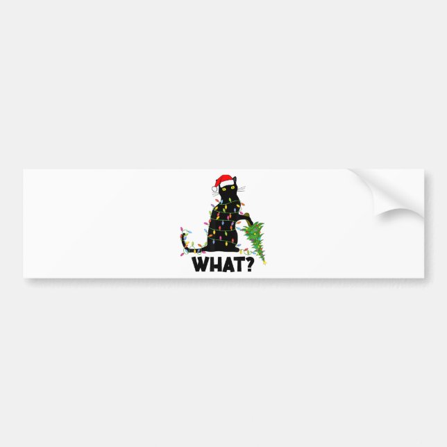 Funny Black Cat Pushing Christmas Tree Over Cat Ch Bumper Sticker (Front)