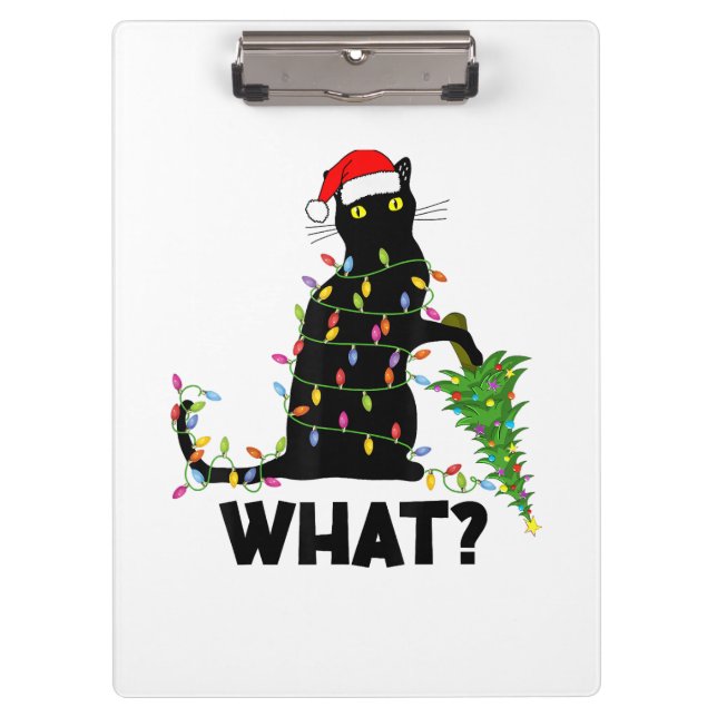 Funny Black Cat Pushing Christmas Tree Over Cat Ch Clipboard (Front)