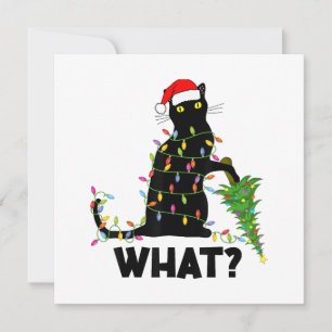Funny Black Cat Pushing Christmas Tree Over Cat Ch Invitation