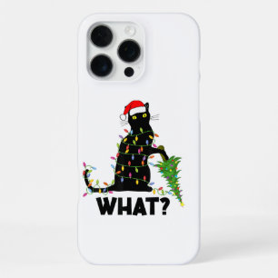 Funny Black Cat Pushing Christmas Tree Over Cat Ch iPhone 16 Pro Max Case