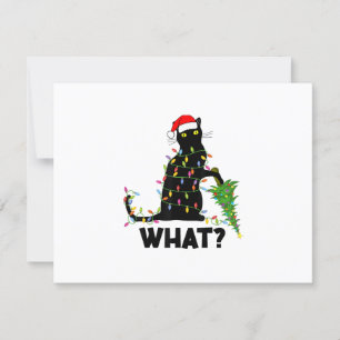 Funny Black Cat Pushing Christmas Tree Over Cat Ch RSVP Card