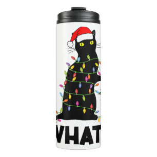 Funny Black Cat Pushing Christmas Tree Over Cat Ch Thermal Tumbler