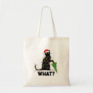 Funny Black Cat Pushing Christmas Tree Over Cat Ch Tote Bag