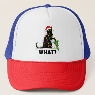 Funny Black Cat Pushing Christmas Tree Over Cat Ch Trucker Hat