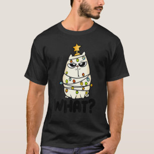 Funny Black Cat Pushing Christmas Tree Over Cat W T-Shirt