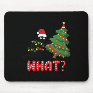 Funny Black Cat Pushing Christmas Tree Over Cat Wh Mouse Mat