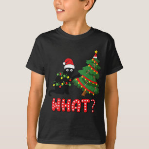 Funny Black Cat Pushing Christmas Tree Over Cat Wh T-Shirt