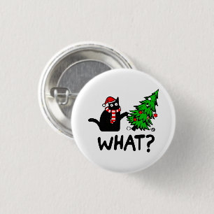 Funny Black Cat Pushing Christmas Tree Pet Lover 3 Cm Round Badge