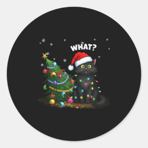 Funny Black Cat Pushing Christmas Tree Tank Top Classic Round Sticker