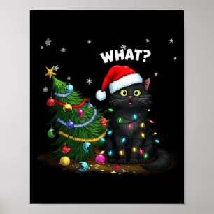 Funny Black Cat Pushing Christmas Tree Tank Top Poster