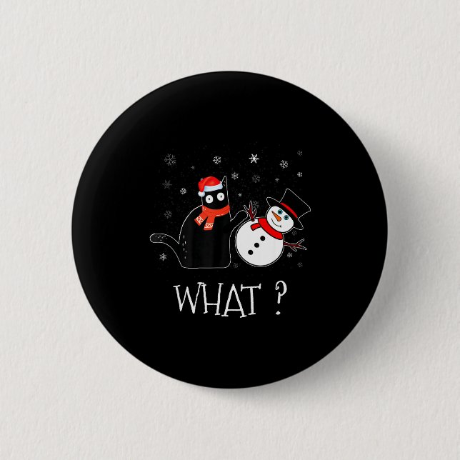Funny Black Cat Pushing Snowman Christmas Winter C 6 Cm Round Badge (Front)